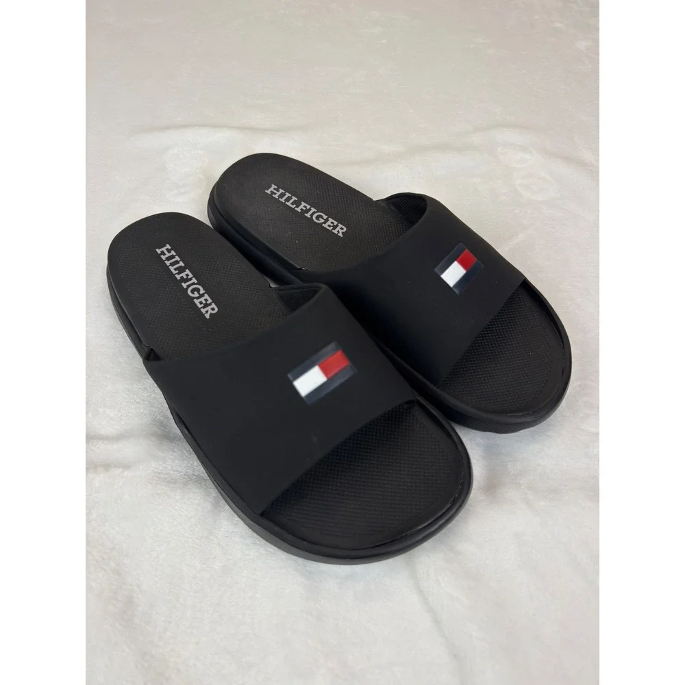 Tommy Hilfiger Mens Marmo-M Black Slide Sandals Flag Logo Cushion Size 8 M NWOB